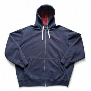 Vintage Polo Ralph Lauren Navy Jacket Plaid Lined Hoodie 2XB BIG